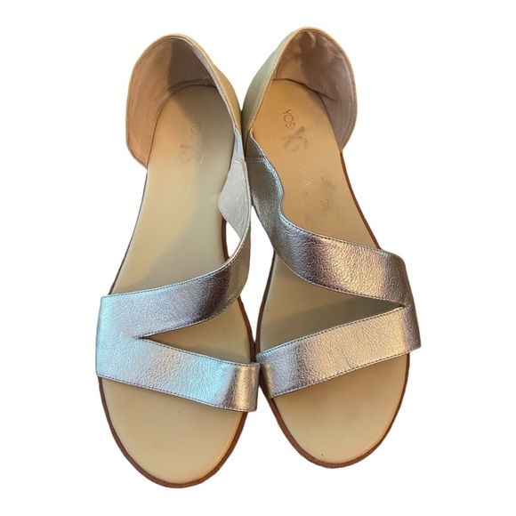 Yosi Samra Casey Silver Metallic Tan Leather D'Orsay Sandal Size 9M - Picture 1 of 5